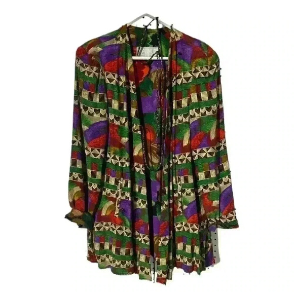 Vintage Platinum Dorothy Schoelen Waterfall Cardigan Rayon Blouse Small - Picture 2 of 5